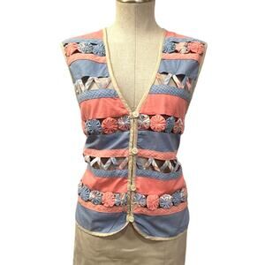 Napa Valley Vintage 90s Vest Pastel Cottage Preppy Mixed Plaid Woven - Med